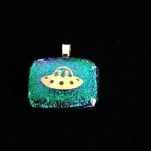 Emerald Green & Genuine Gold UFO Pendant